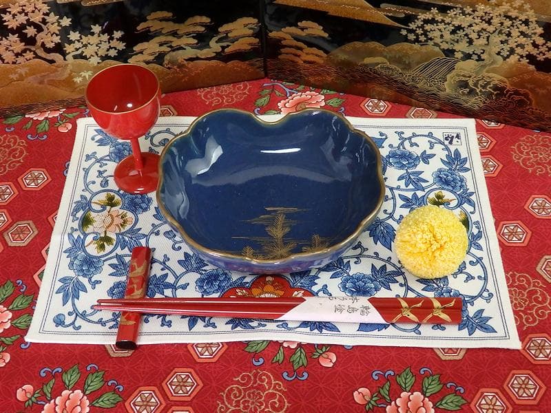 古伊万里　瑠璃　若松の図　膾皿　３客　C167AS-CTh