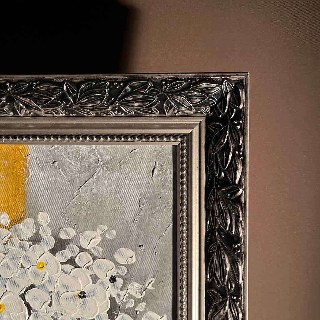 手書き油絵 花瓶の花 額付き 絵画 インテリア 油彩画