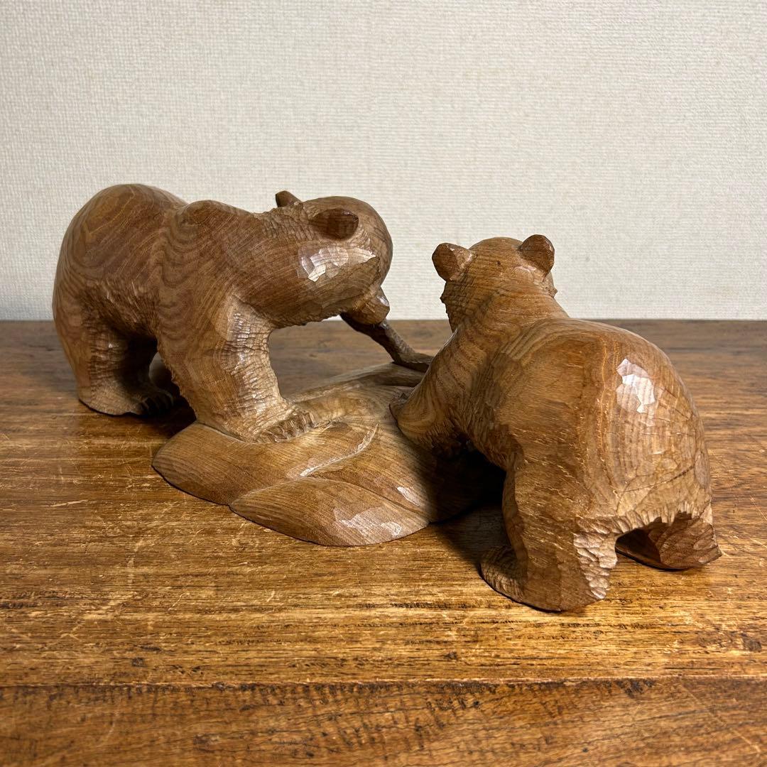 木彫り熊 親子熊 北海道 木彫りの熊 くま 農民美術 昭和レトロ 工芸品 藤戸