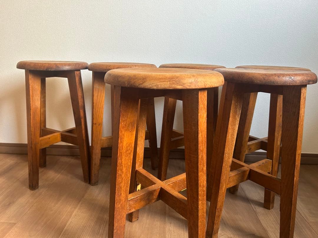 希少　丸椅子　 6個セット　アンティーク　まとめ売り　木製　スツール　同一規格