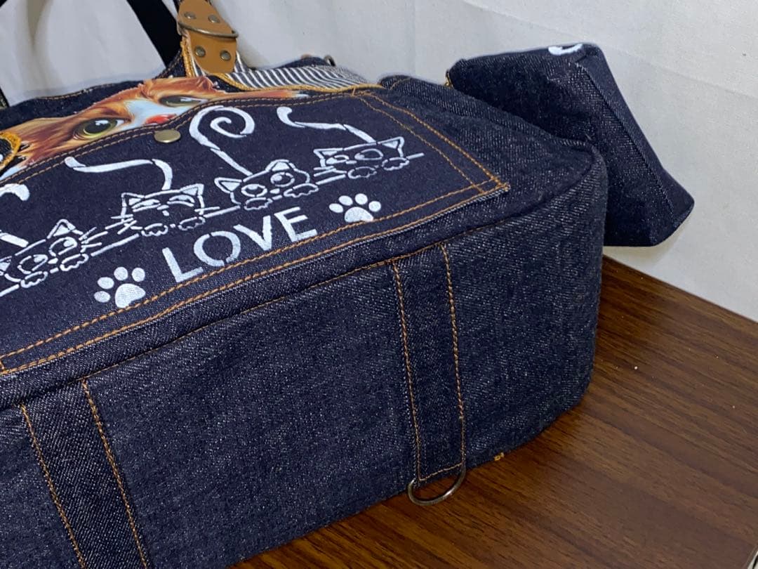 セール中☆岡山デニム☆トラ猫☆リュック対応☆4wayあおりバッグ