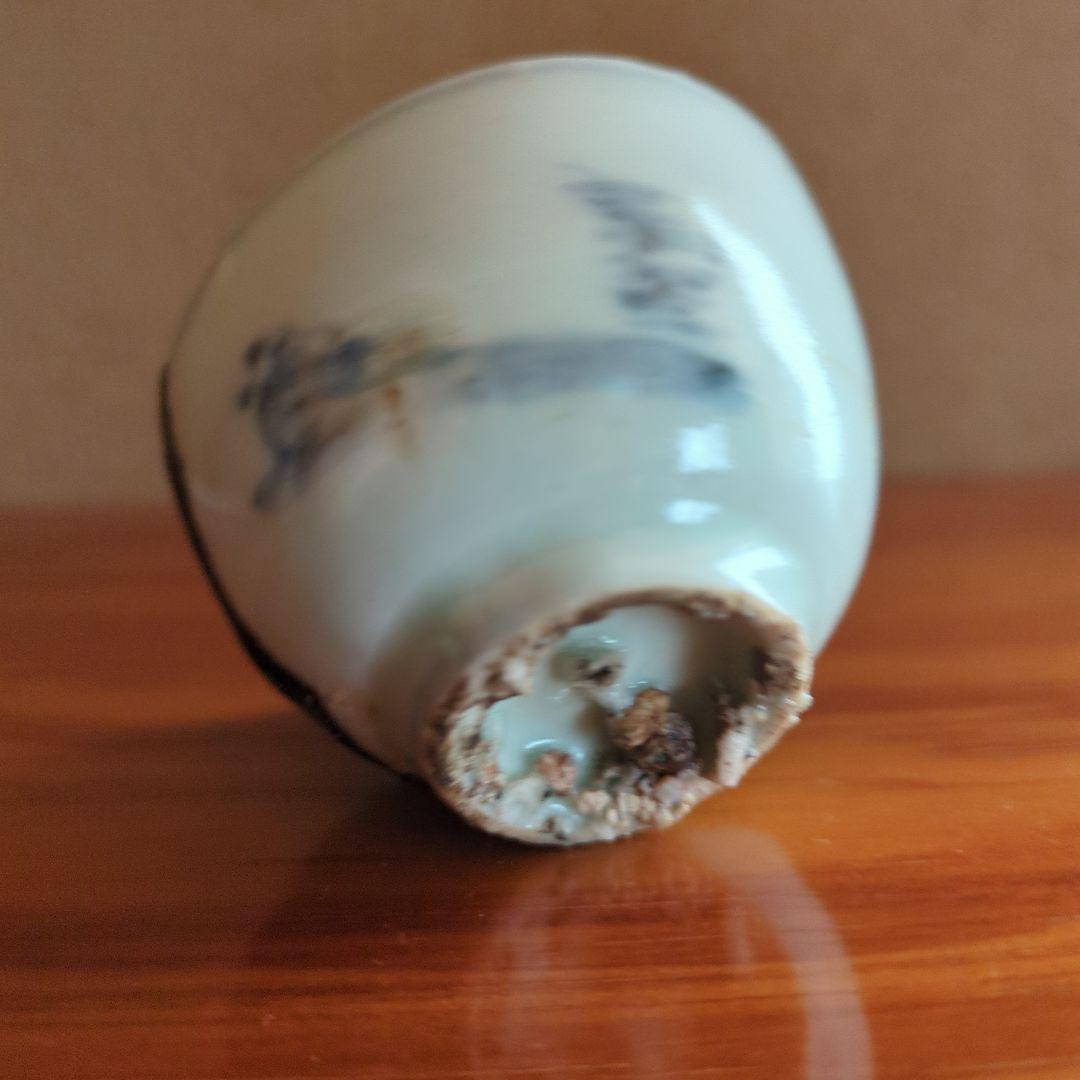 青白色 手描き模様 磁器の器　初期伊万里の陶片　盃