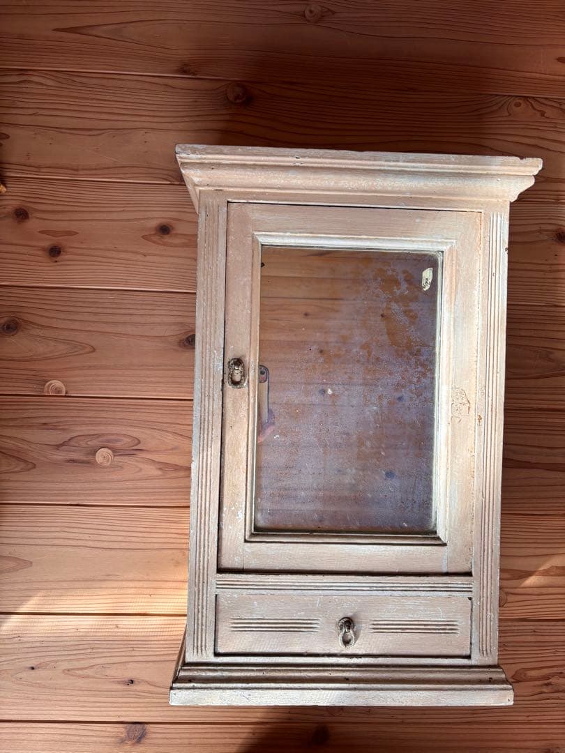 フランス　ブロカント　木製キャビネット 鏡付き　アンティーク