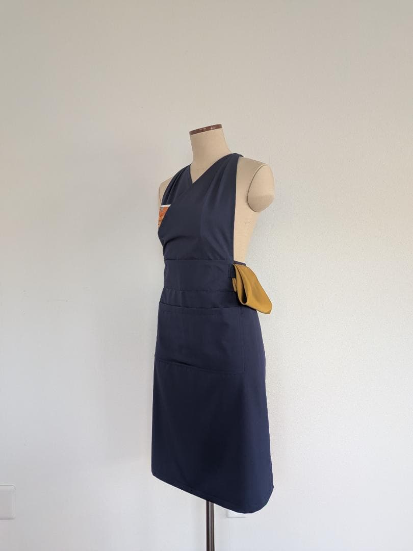 茶道　稽古着エプロン　ネイビー