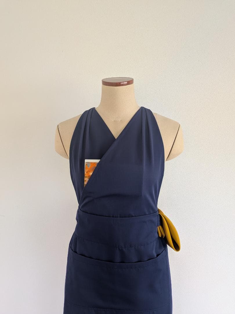 茶道　稽古着エプロン　ネイビー