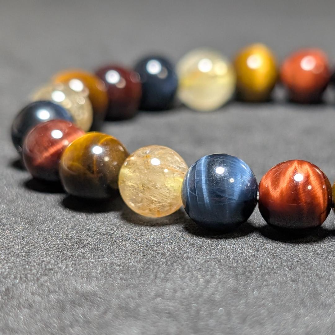 新たな事業の成功へ タイチンルチル 三種タイガーアイ 数珠 ブレスレット 8mm