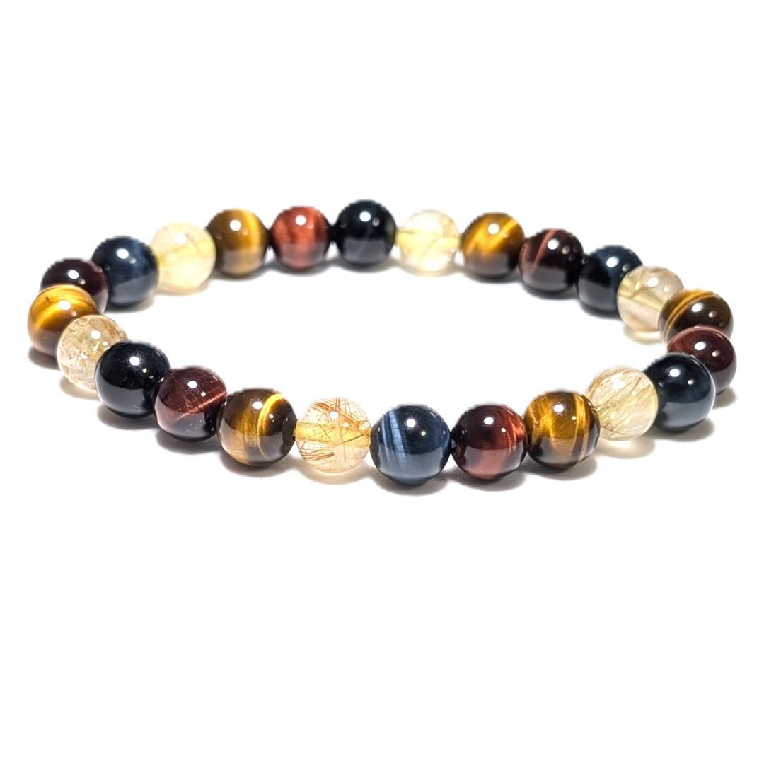新たな事業の成功へ タイチンルチル 三種タイガーアイ 数珠 ブレスレット 8mm