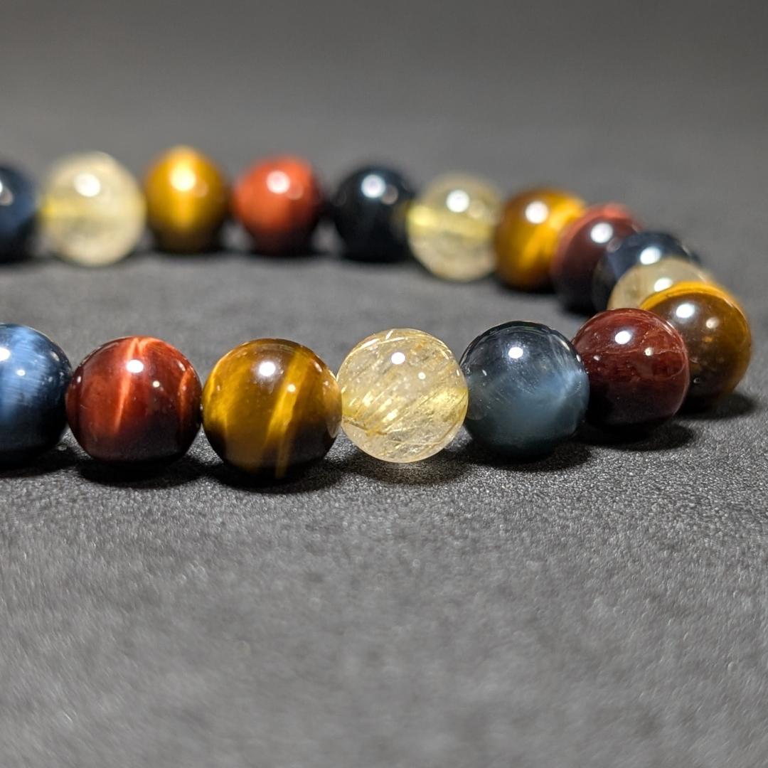 新たな事業の成功へ タイチンルチル 三種タイガーアイ 数珠 ブレスレット 8mm