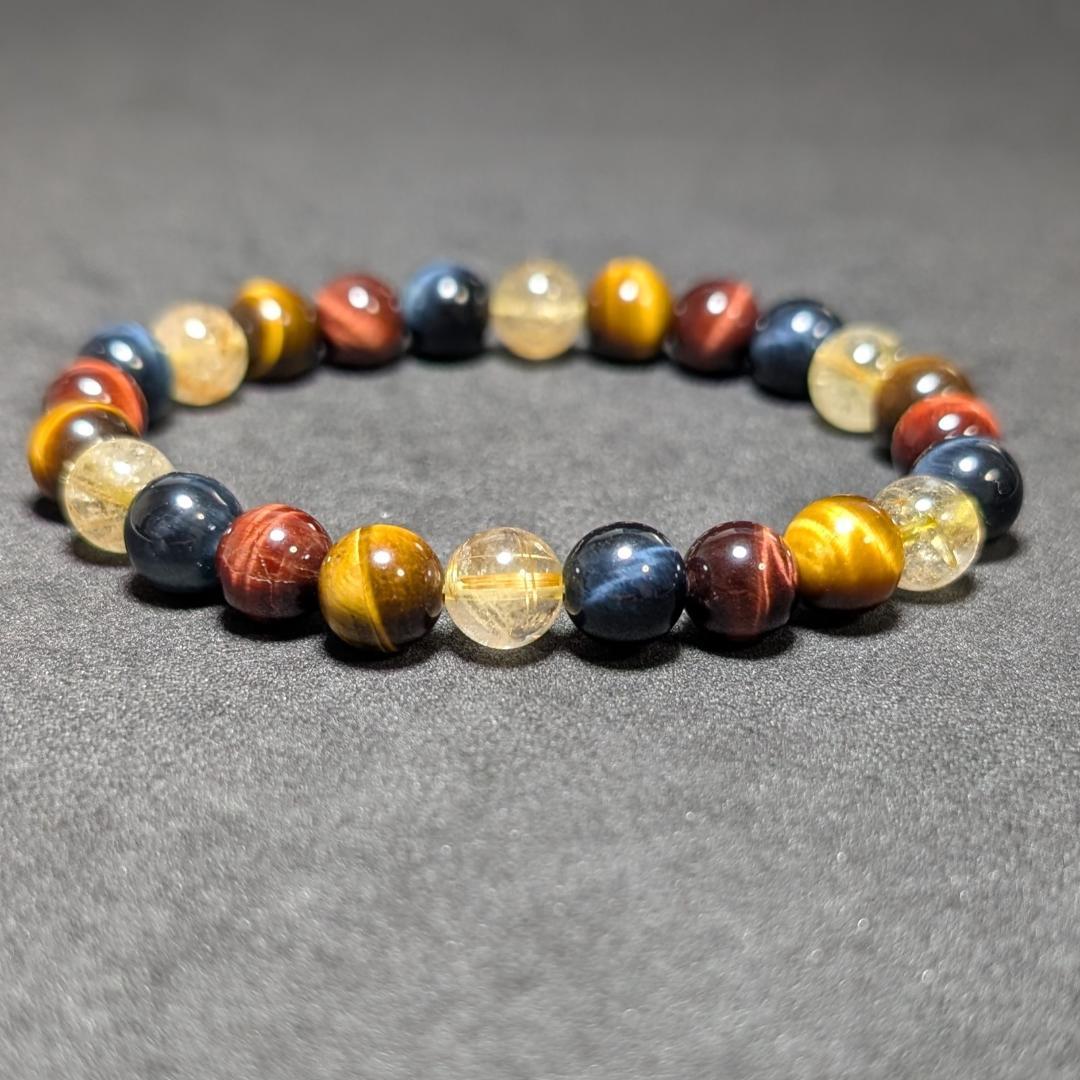 新たな事業の成功へ タイチンルチル 三種タイガーアイ 数珠 ブレスレット 8mm