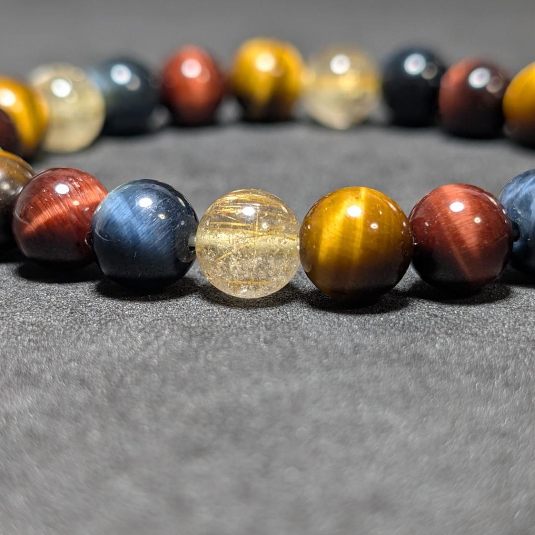 新たな事業の成功へ タイチンルチル 三種タイガーアイ 数珠 ブレスレット 8mm