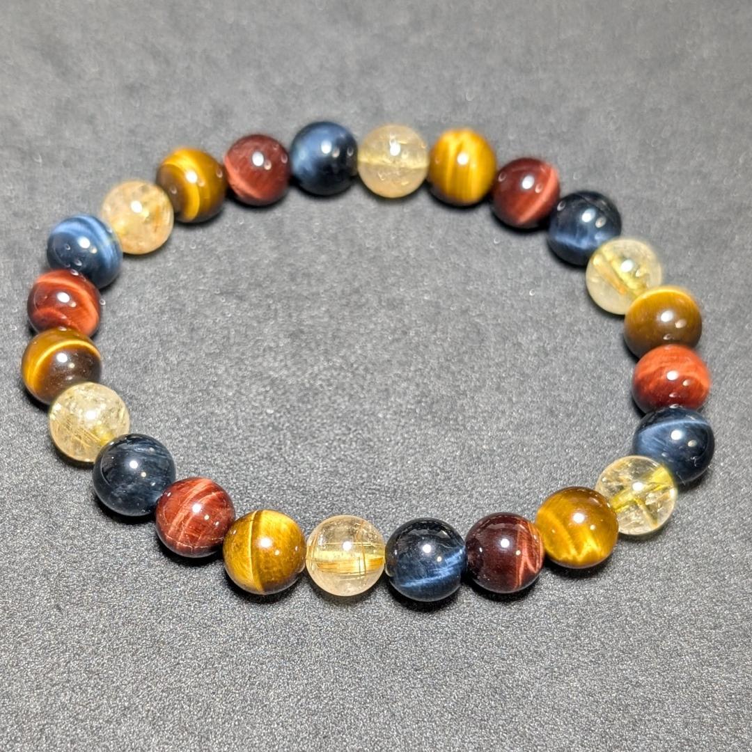 新たな事業の成功へ タイチンルチル 三種タイガーアイ 数珠 ブレスレット 8mm