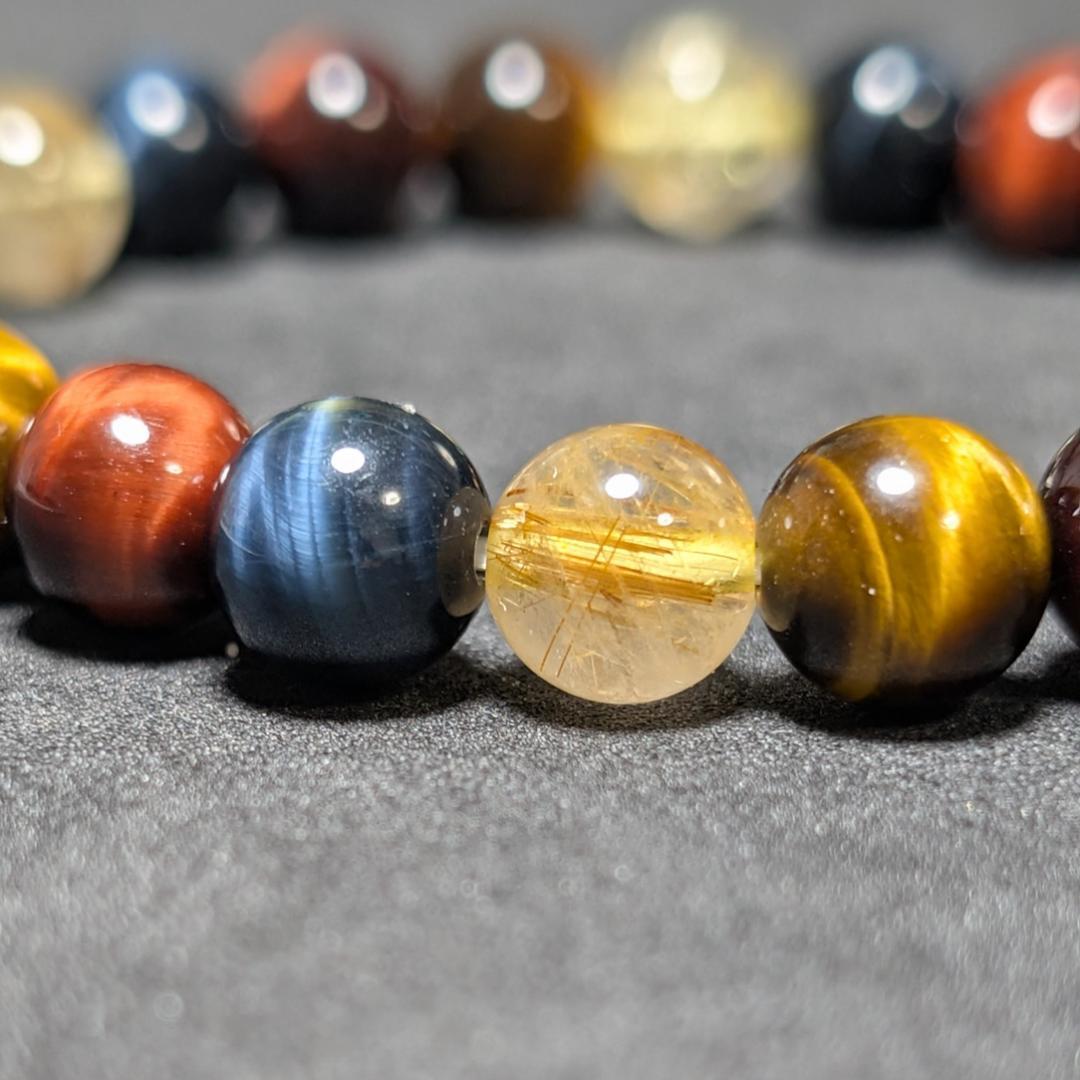 新たな事業の成功へ タイチンルチル 三種タイガーアイ 数珠 ブレスレット 8mm