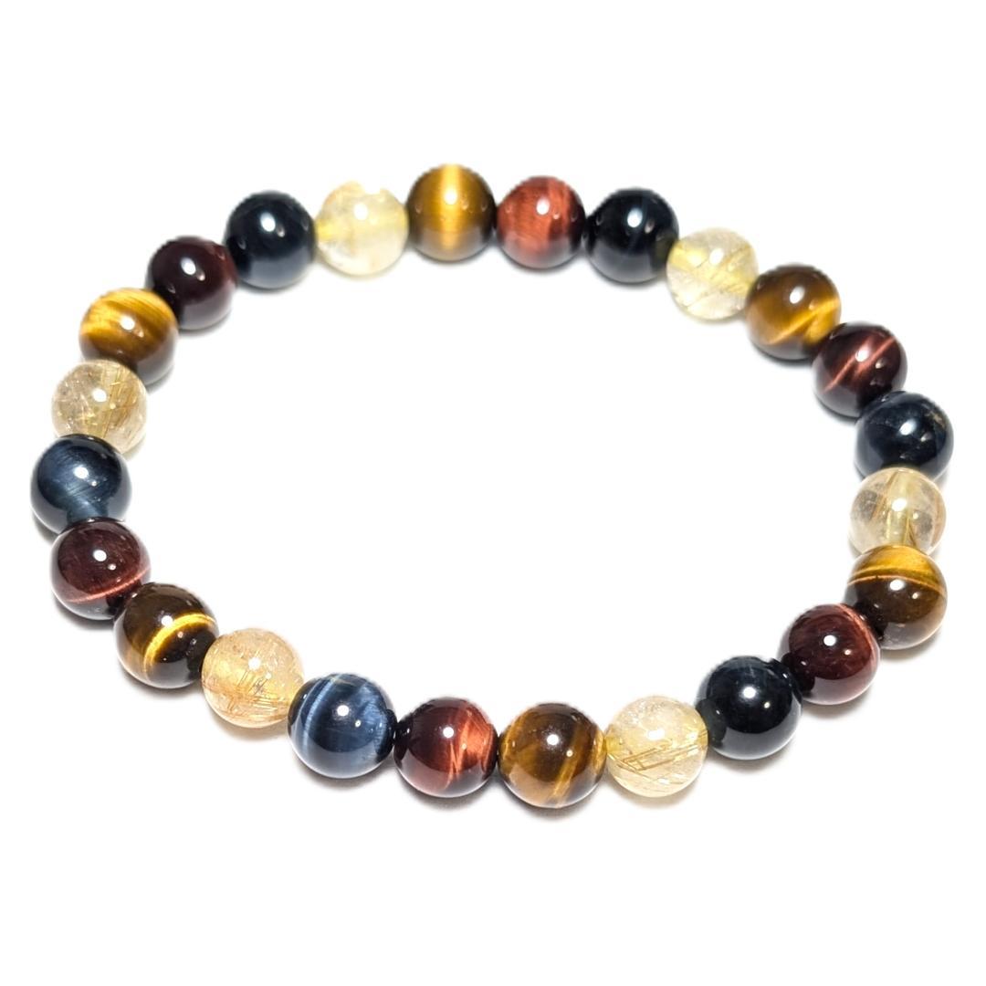 新たな事業の成功へ タイチンルチル 三種タイガーアイ 数珠 ブレスレット 8mm