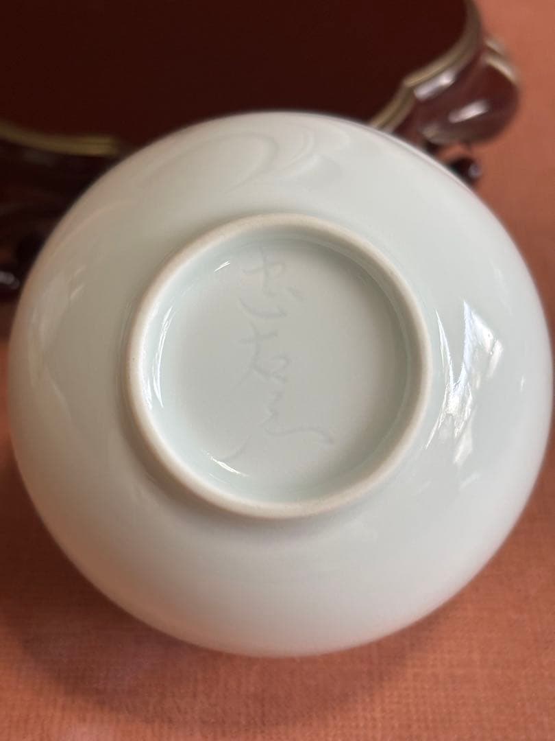 やまちゃん　有田白磁名工初代奥川忠右衛門作白磁陽刻茶器揃茶碗五客急須