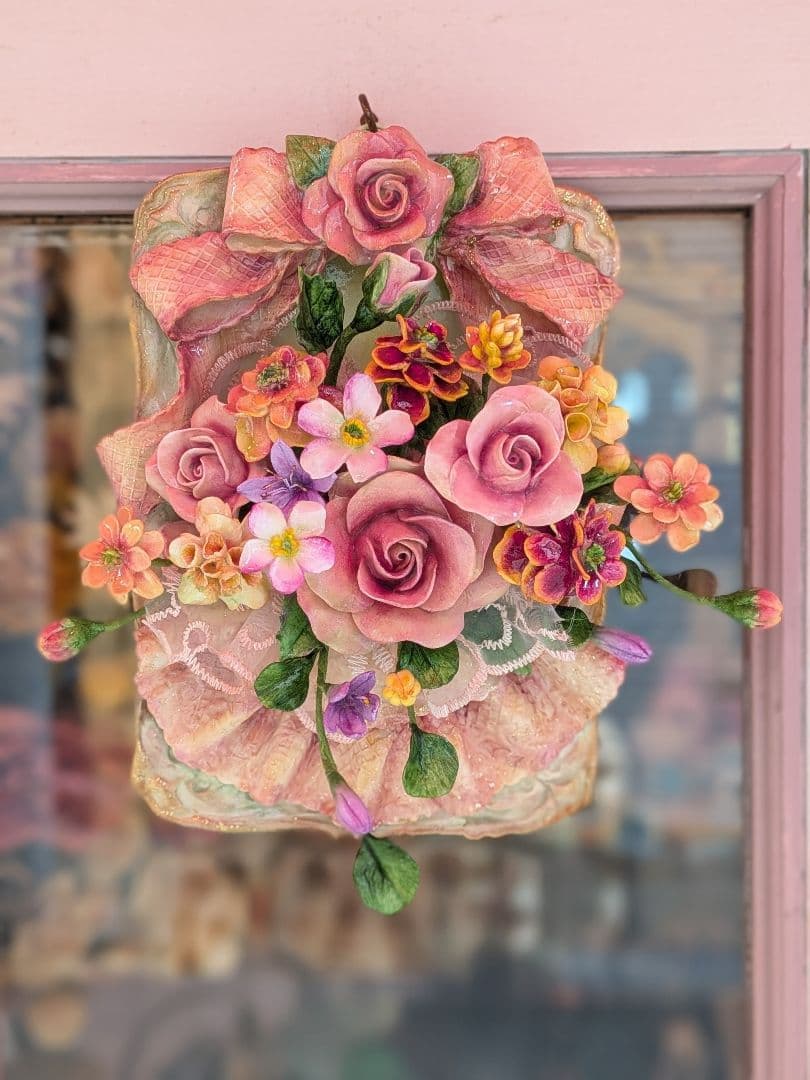 クレイフラワー❁薔薇の壁掛け兼スタンド型❁ハンドメイド