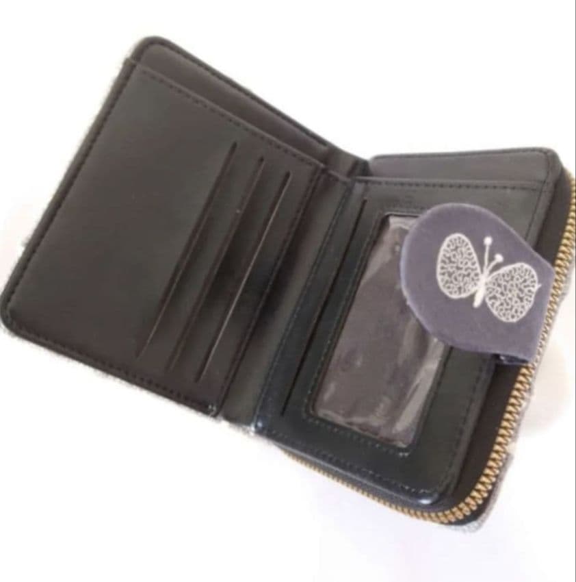 【受注製作】グレー タンバリン 蝶々 ベルト付き二つ折り財布 ミナペルホネン