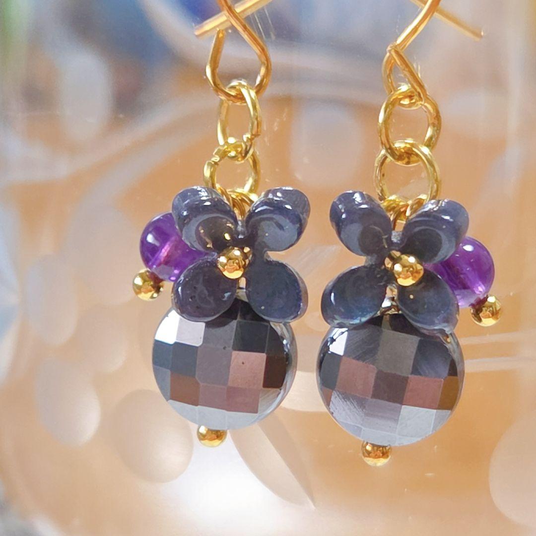 専用です☆お花とテラヘルツ鉱石とアメジストのピアス