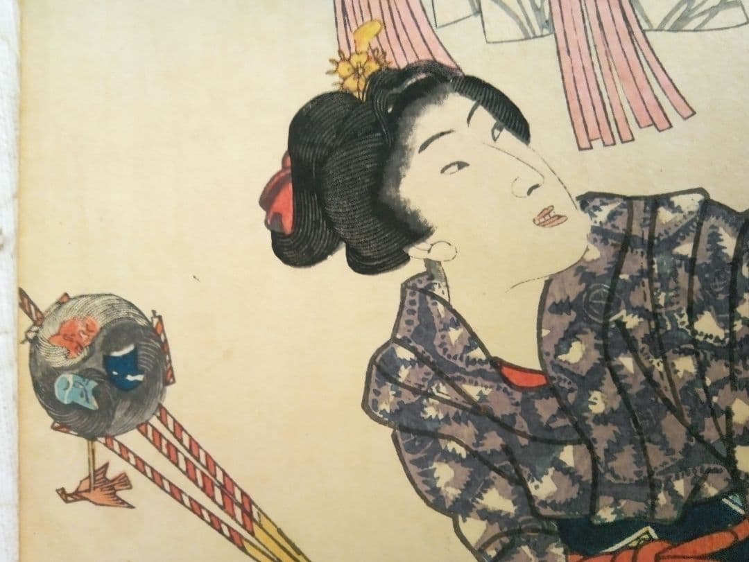 浮世絵、美人合ノ内水無月6月と美人合ノ内多月7月の二枚売り繋がってます三代豊国画