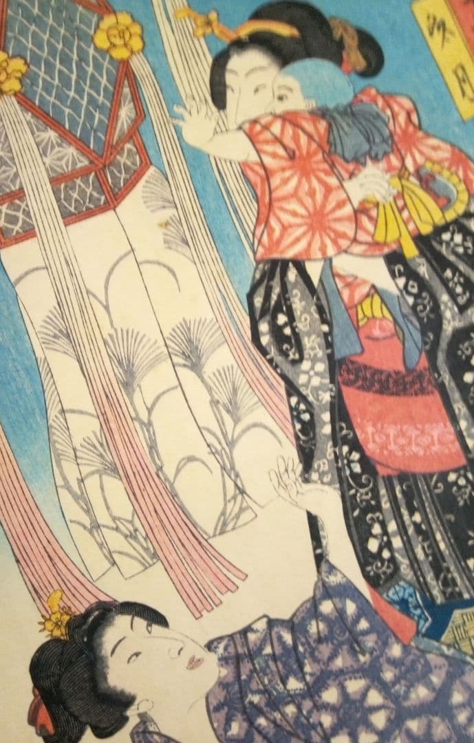 浮世絵、美人合ノ内水無月6月と美人合ノ内多月7月の二枚売り繋がってます三代豊国画