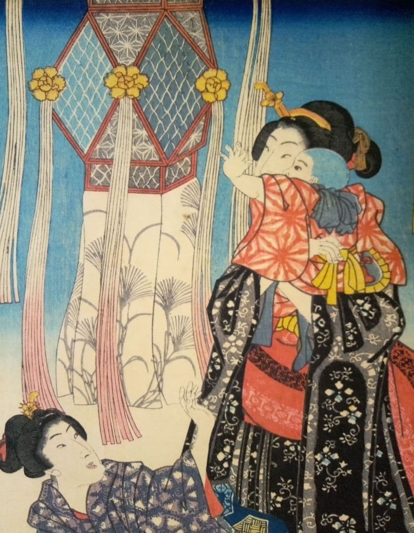 浮世絵、美人合ノ内水無月6月と美人合ノ内多月7月の二枚売り繋がってます三代豊国画