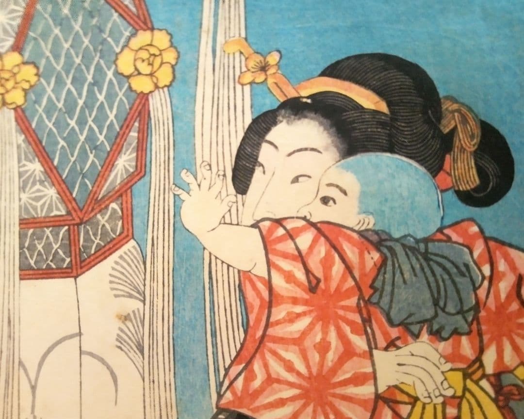 浮世絵、美人合ノ内水無月6月と美人合ノ内多月7月の二枚売り繋がってます三代豊国画