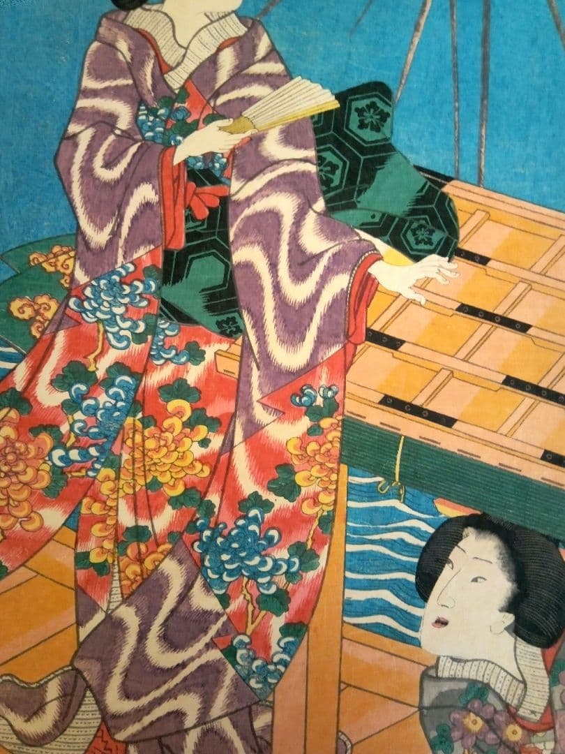 浮世絵、美人合ノ内水無月6月と美人合ノ内多月7月の二枚売り繋がってます三代豊国画
