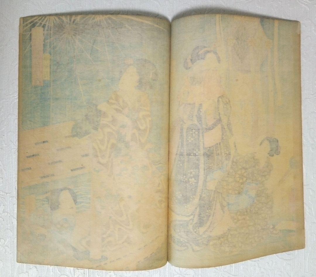 浮世絵、美人合ノ内水無月6月と美人合ノ内多月7月の二枚売り繋がってます三代豊国画