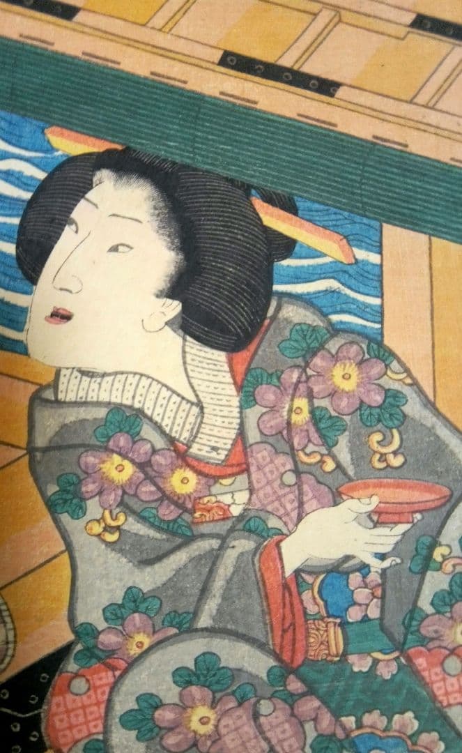 浮世絵、美人合ノ内水無月6月と美人合ノ内多月7月の二枚売り繋がってます三代豊国画