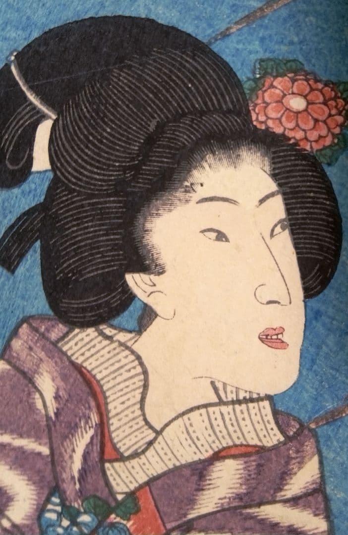 浮世絵、美人合ノ内水無月6月と美人合ノ内多月7月の二枚売り繋がってます三代豊国画