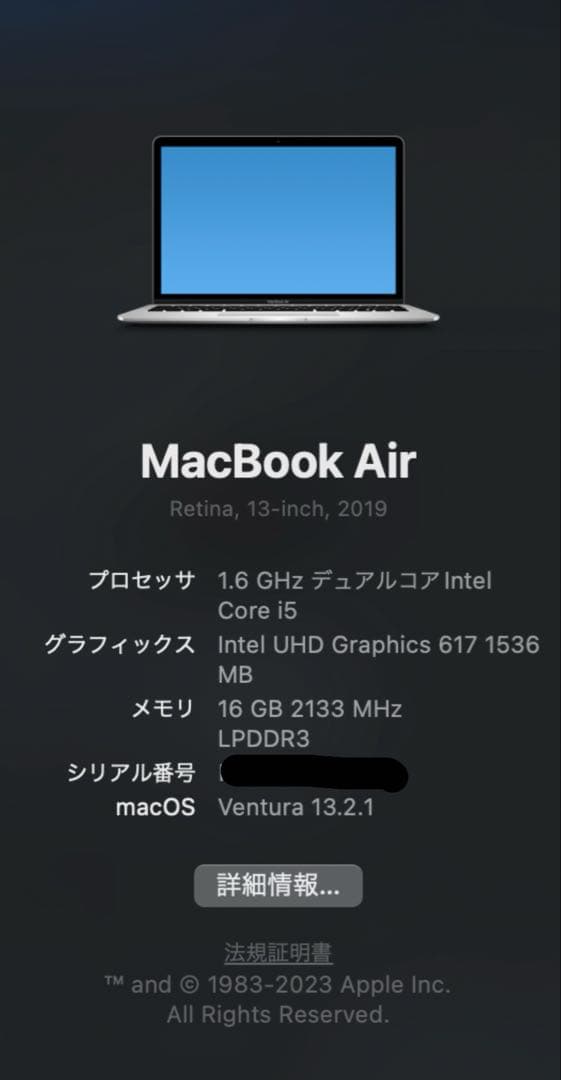 Apple MacBook Air 13インチ 2019 【SSD 1TB】
