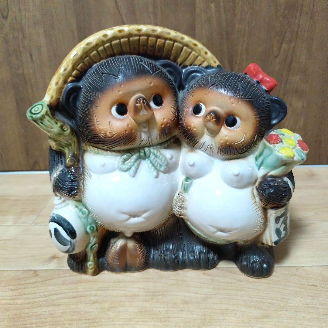 たぬき置物 ペアたぬき 陶器製　信楽焼