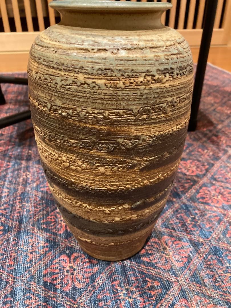 陶器の花瓶 緑と茶色の滴り模様 2点セット 美品！信楽焼/アンティーク/骨董品