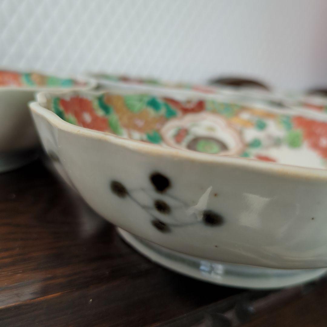 骨董　古伊万里　伊万里　色絵　金彩　器　なます皿　皿　花尽くし　5枚