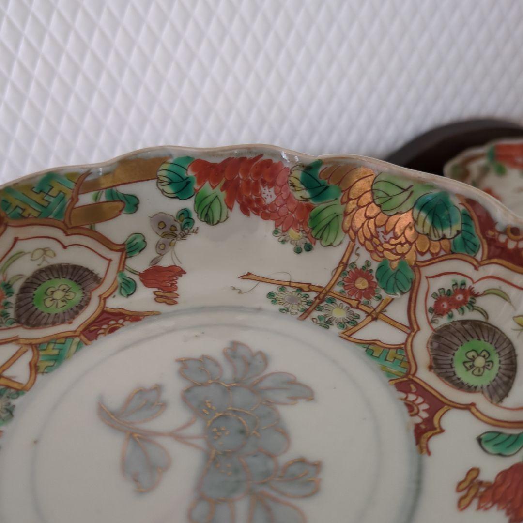 骨董　古伊万里　伊万里　色絵　金彩　器　なます皿　皿　花尽くし　5枚