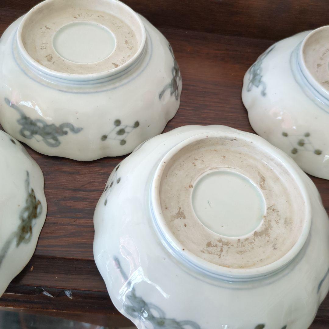 骨董　古伊万里　伊万里　色絵　金彩　器　なます皿　皿　花尽くし　5枚