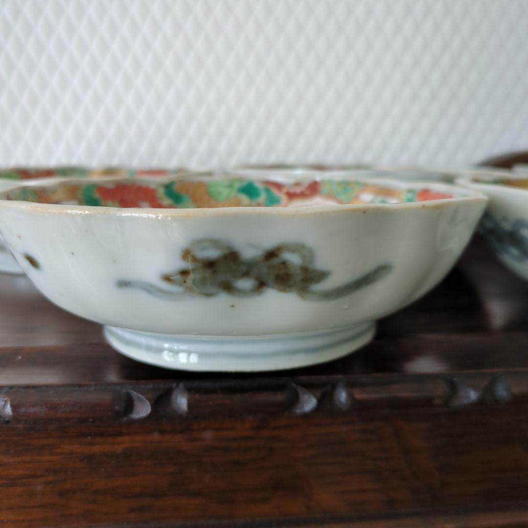 骨董　古伊万里　伊万里　色絵　金彩　器　なます皿　皿　花尽くし　5枚