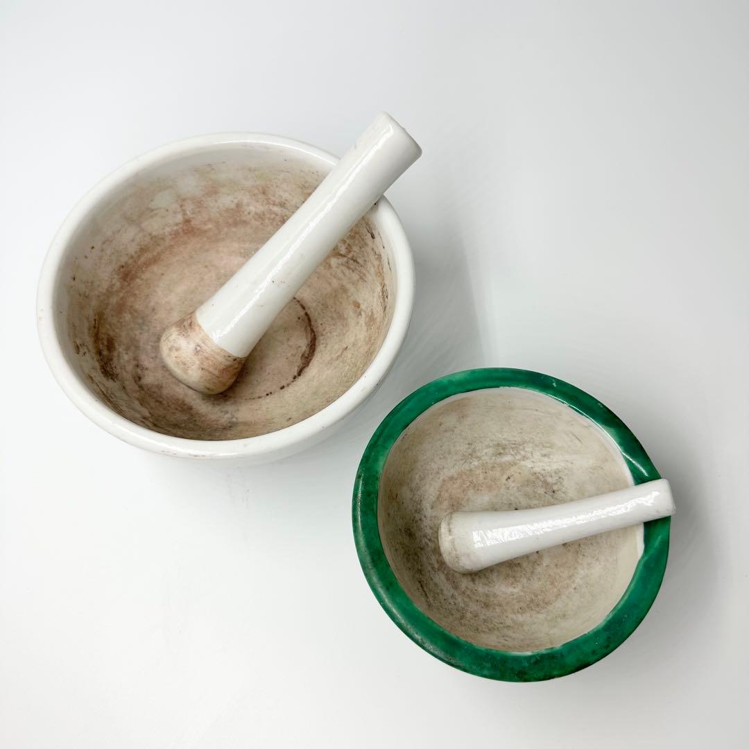 陶器製すり鉢セット 白と緑　薬研