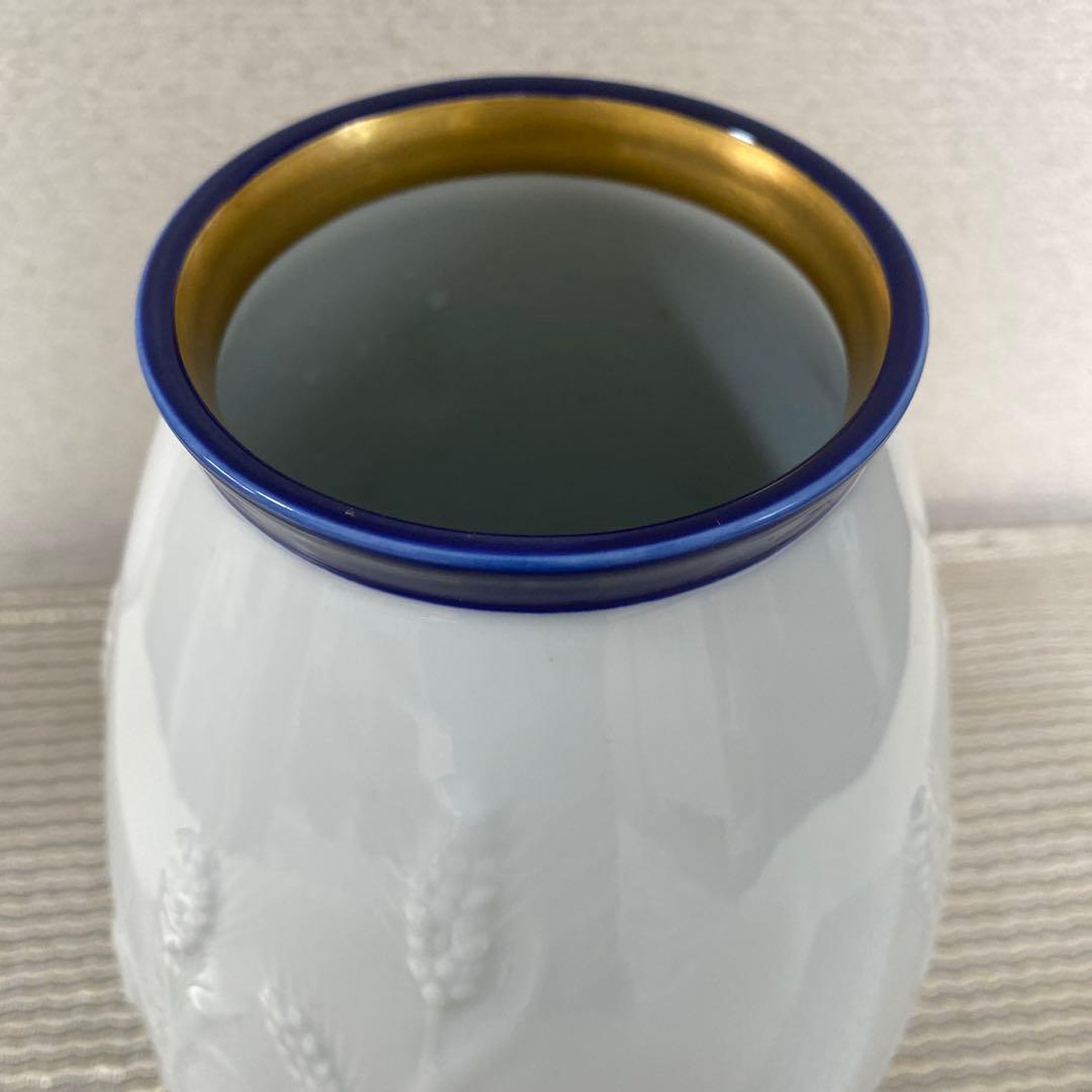深川製磁 花瓶 金彩瑠璃ルブラン　麦彫刻