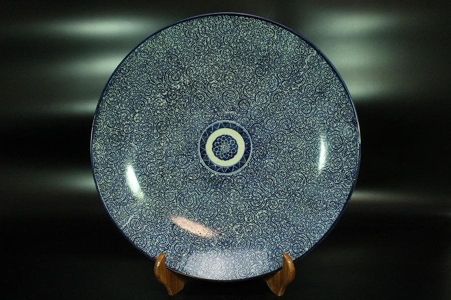 古伊万里 微塵唐草模様 大皿 一対 φ38cm 印判(K-XA701)