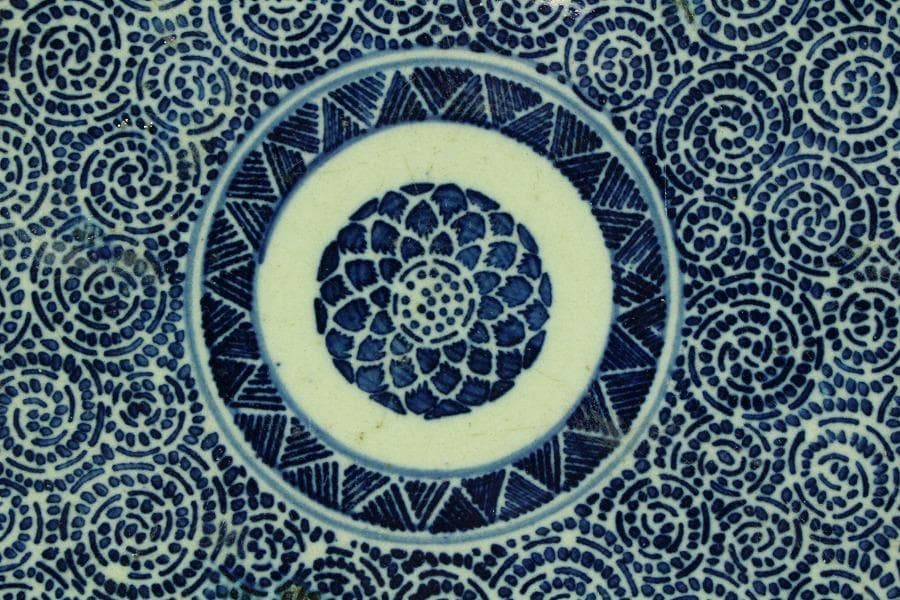 古伊万里 微塵唐草模様 大皿 一対 φ38cm 印判(K-XA701)