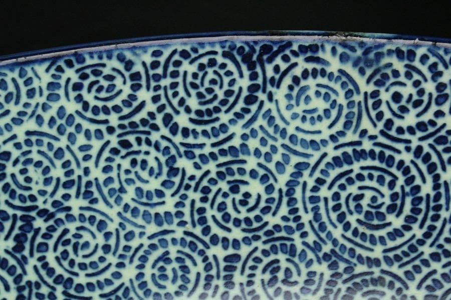 古伊万里 微塵唐草模様 大皿 一対 φ38cm 印判(K-XA701)