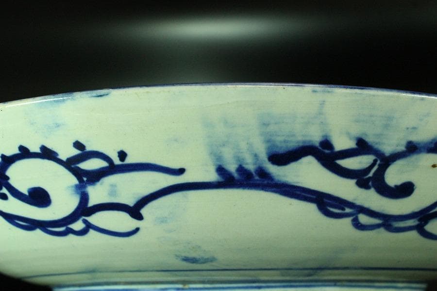 古伊万里 微塵唐草模様 大皿 一対 φ38cm 印判(K-XA701)