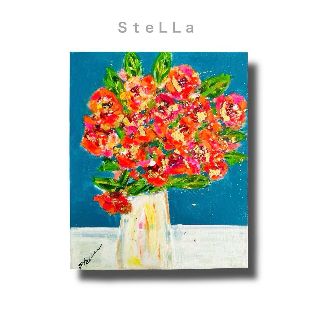 現代アート　北欧アート　壁掛け　花の絵　玄関　カラフル　北欧　モダン　ゴールド