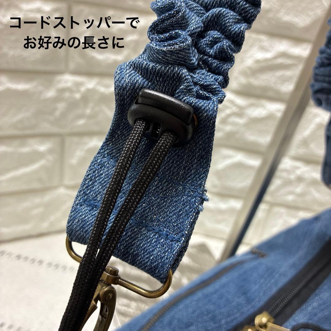 デニムリメイク 立体フロントポケットのショルダーバック ギャザーショルダー紐付き