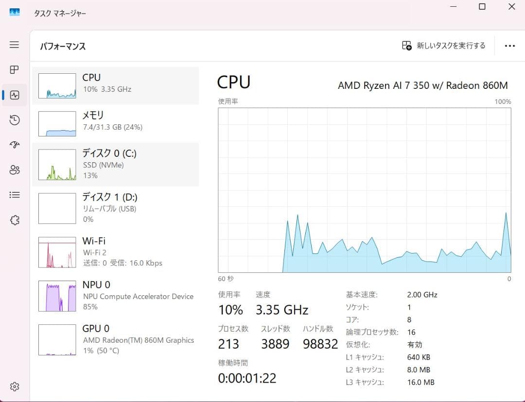 ★稼働短い★Lenovo Yoga Slim Ryzen AI 7 350