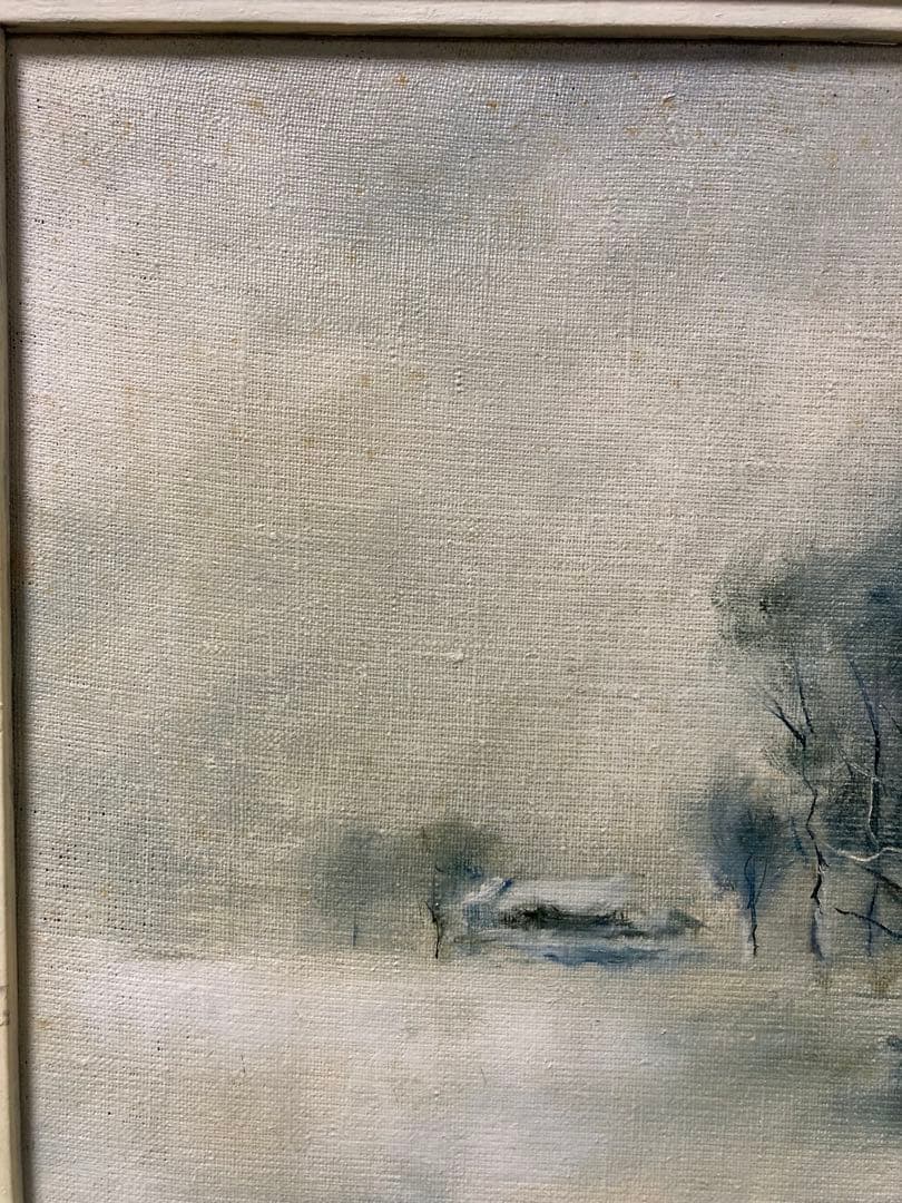 油彩 油絵 肉筆 ポーランド画家【ヤニナ・Ｂ・ポピエル】「(仮)湖畔の冬」サイン