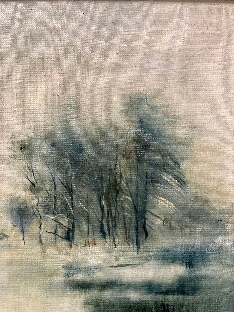 油彩 油絵 肉筆 ポーランド画家【ヤニナ・Ｂ・ポピエル】「(仮)湖畔の冬」サイン