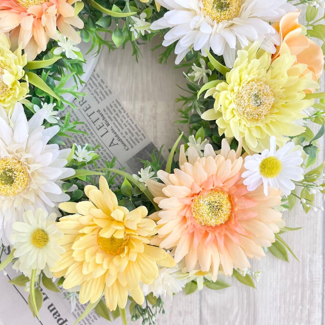 めー様 オーダー 春まち フラワーリース オレンジ イエロー ガーベラ O22