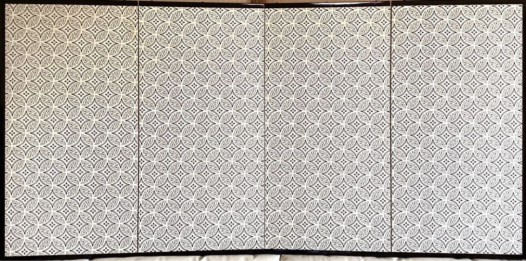 四つ折り屏風　日本画　金箔彩色　『花菖蒲』