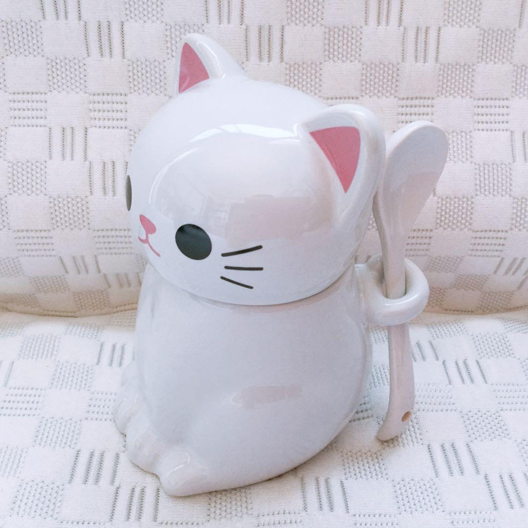 黒猫と白猫の陶器 食器 キャニスター スプーン付き　未使用品 可愛い オシャレ